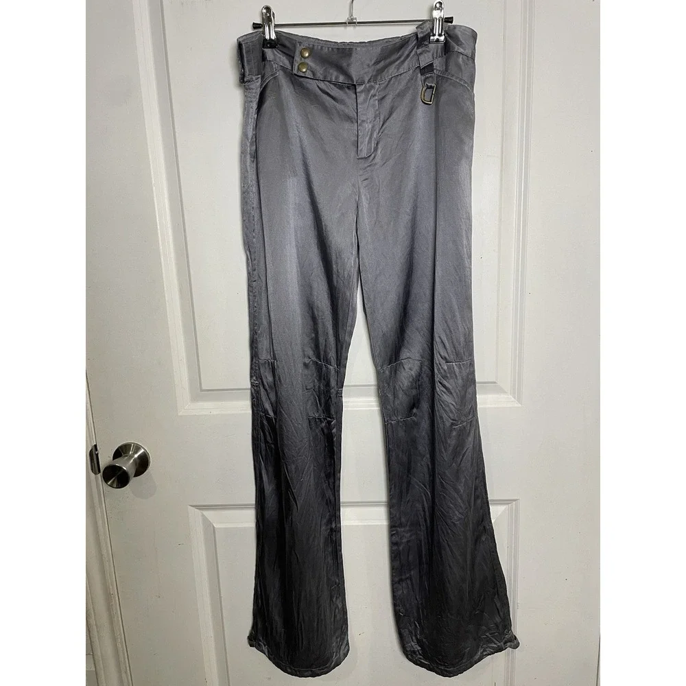 Free People Womens Size 8 Gray Silk Blend Pants Drawstring Hem‎ Boho Y2K Relaxed